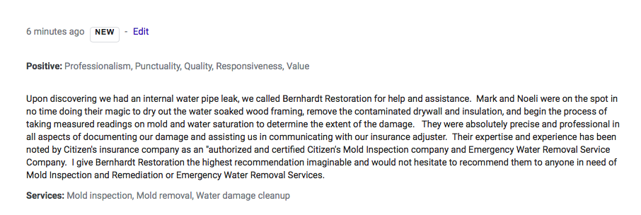A letter from the water damage company