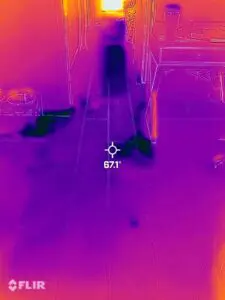 A thermal image of the floor in a house.