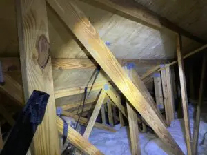 A view of the inside of an attic.