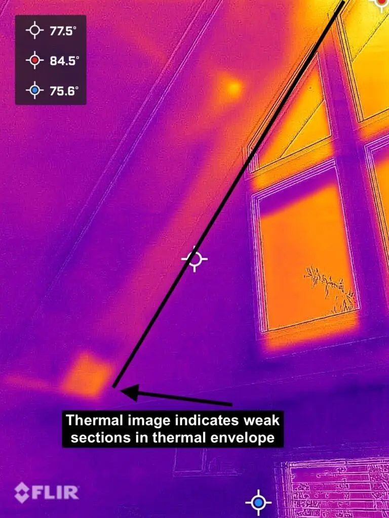 A picture of the inside of a building with thermal images.